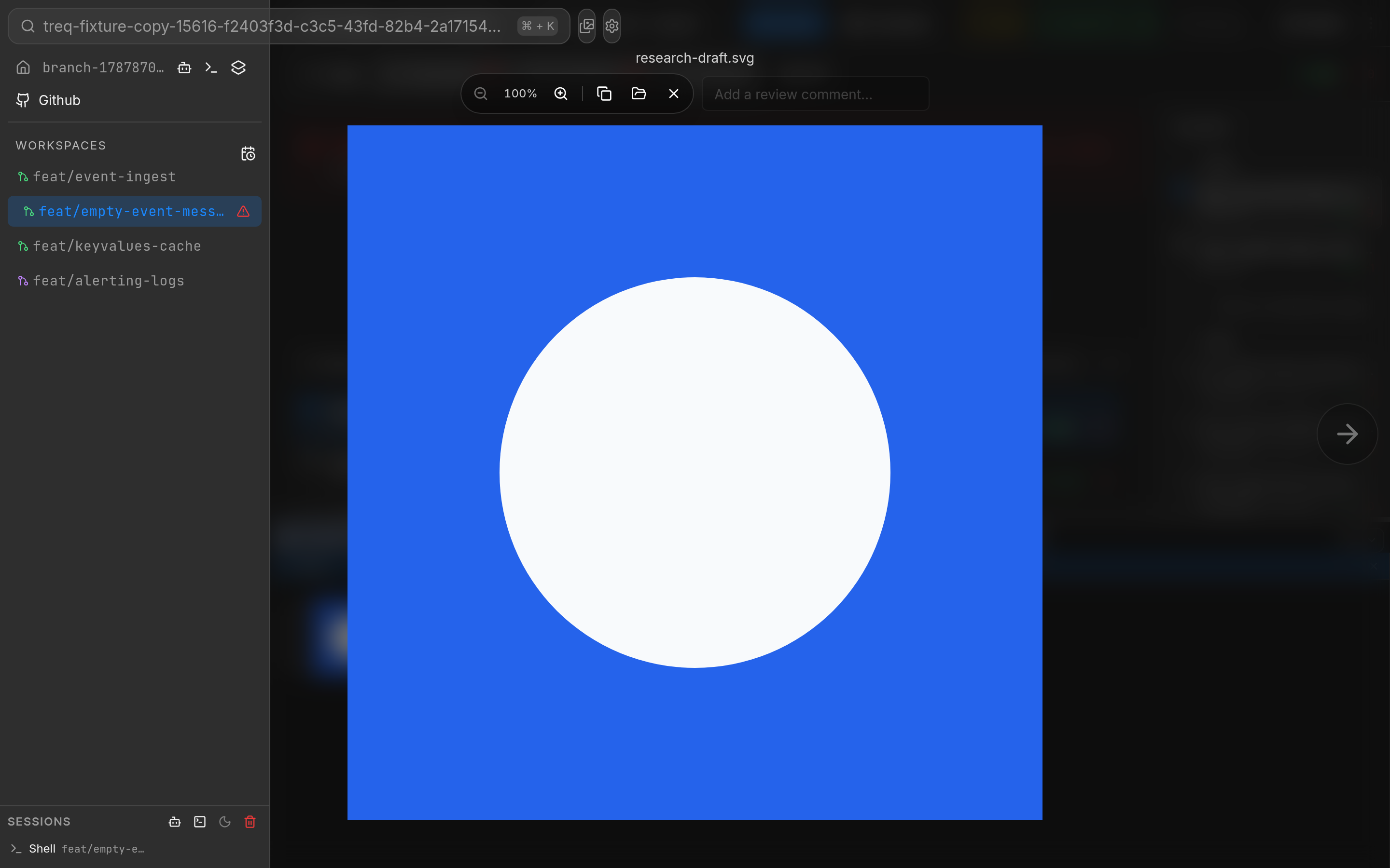 Asset lightbox open after clicking the thumbnail